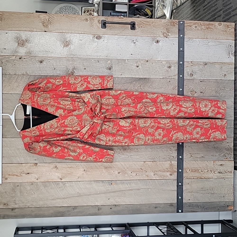 HappyxNature red coral gold jacquard brocade floral jumpsuit 8